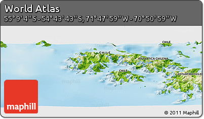 Physical Panoramic Map of the Area around 54° 56' 24" S, 71° 19' 29" W