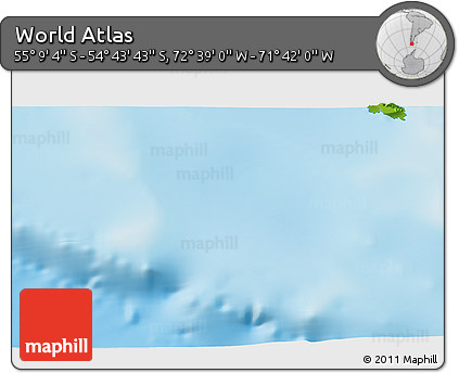 Physical 3D Map of the Area around 54° 56' 24" S, 72° 10' 30" W
