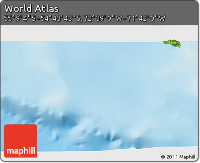 Physical 3D Map of the Area around 54° 56' 24" S, 72° 10' 30" W