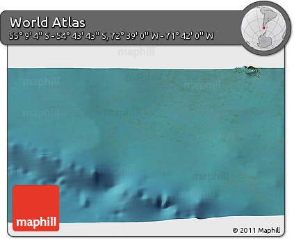 Satellite 3D Map of the Area around 54° 56' 24" S, 72° 10' 30" W