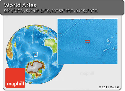 Physical Location Map of the Area around 54° 56' 24" S, 94° 25' 30" E