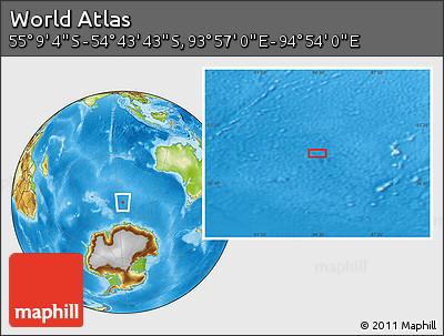 Physical Location Map of the Area around 54° 56' 24" S, 94° 25' 30" E