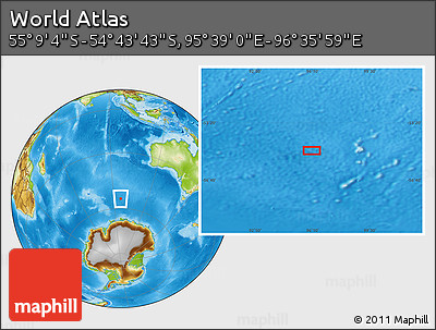 Physical Location Map of the Area around 54° 56' 24" S, 96° 7' 30" E