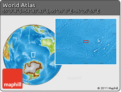 Physical Location Map of the Area around 54° 56' 24" S, 96° 7' 30" E