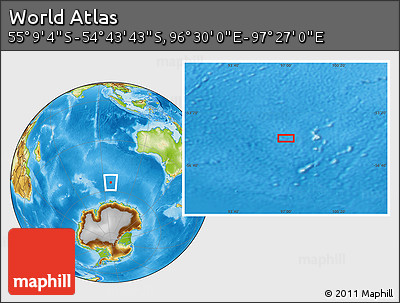 Physical Location Map of the Area around 54° 56' 24" S, 96° 58' 29" E