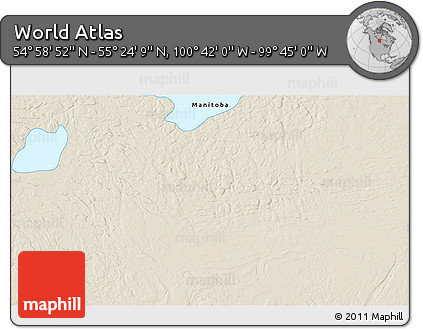 Shaded Relief 3D Map of the Area around 55° 11' 31" N, 100° 13' 29" W