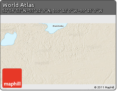Shaded Relief 3D Map of the Area around 55° 11' 31" N, 100° 13' 29" W