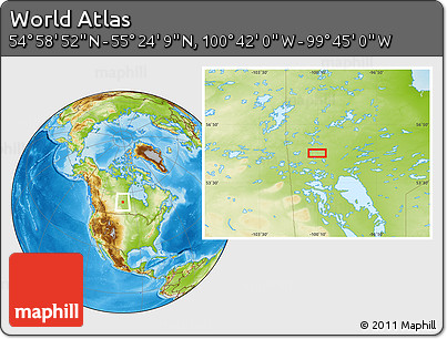 Physical Location Map of the Area around 55° 11' 31" N, 100° 13' 29" W