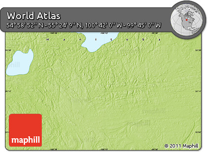 Physical Map of the Area around 55° 11' 31" N, 100° 13' 29" W