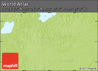 Physical Map of the Area around 55° 11' 31" N, 100° 13' 29" W