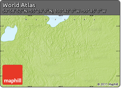 Physical Map of the Area around 55° 11' 31" N, 100° 13' 29" W