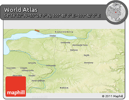 Physical 3D Map of the Area around 55° 11' 31" N, 101° 13' 29" E