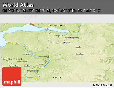 Physical 3D Map of the Area around 55° 11' 31" N, 101° 13' 29" E