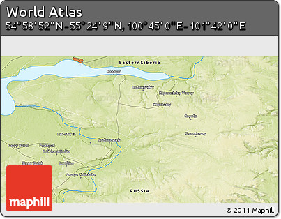 Physical 3D Map of the Area around 55° 11' 31" N, 101° 13' 29" E