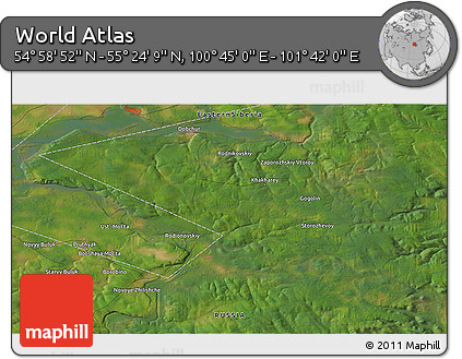 Satellite 3D Map of the Area around 55° 11' 31" N, 101° 13' 29" E