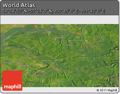 Satellite 3D Map of the Area around 55° 11' 31" N, 101° 13' 29" E