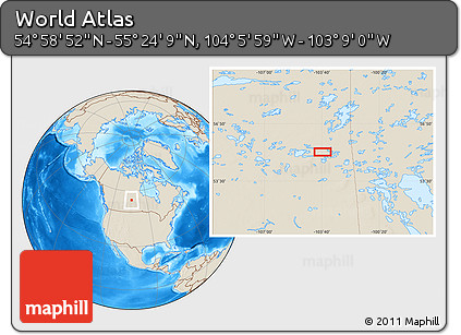 Shaded Relief Location Map of the Area around 55° 11' 31" N, 103° 37' 30" W