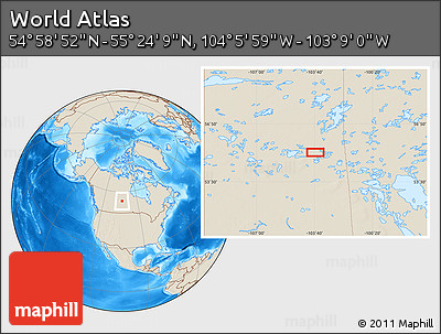 Shaded Relief Location Map of the Area around 55° 11' 31" N, 103° 37' 30" W