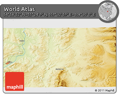 Physical 3D Map of the Area around 55° 11' 31" N, 108° 1' 30" E