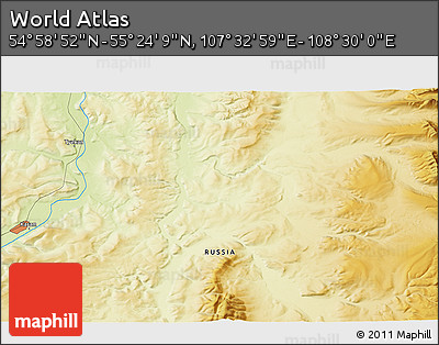 Physical 3D Map of the Area around 55° 11' 31" N, 108° 1' 30" E