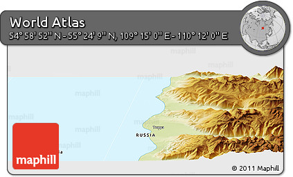 Physical Panoramic Map of the Area around 55° 11' 31" N, 109° 43' 29" E