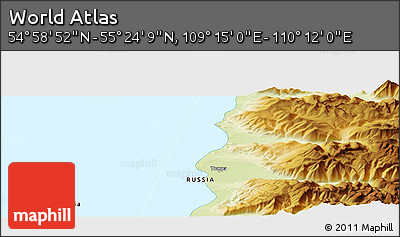 Physical Panoramic Map of the Area around 55° 11' 31" N, 109° 43' 29" E