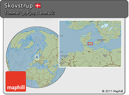 Savanna Style Location Map of Skovstrup, hill shading
