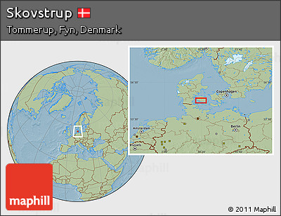 Savanna Style Location Map of Skovstrup, hill shading