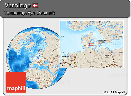 Shaded Relief Location Map of Verninge