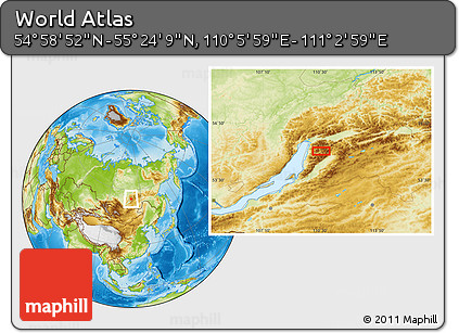 Physical Location Map of the Area around 55° 11' 31" N, 110° 34' 29" E