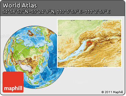 Physical Location Map of the Area around 55° 11' 31" N, 110° 34' 29" E