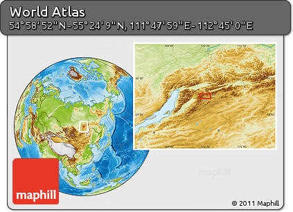 Physical Location Map of the Area around 55° 11' 31" N, 112° 16' 30" E