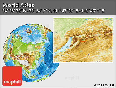 Physical Location Map of the Area around 55° 11' 31" N, 112° 16' 30" E