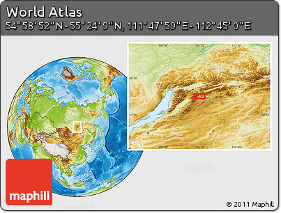 Physical Location Map of the Area around 55° 11' 31" N, 112° 16' 30" E