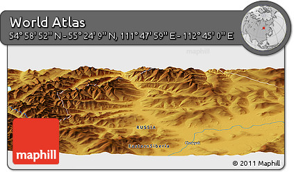 Physical Panoramic Map of the Area around 55° 11' 31" N, 112° 16' 30" E