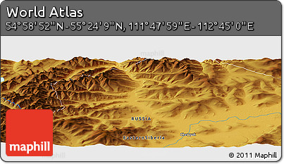Physical Panoramic Map of the Area around 55° 11' 31" N, 112° 16' 30" E
