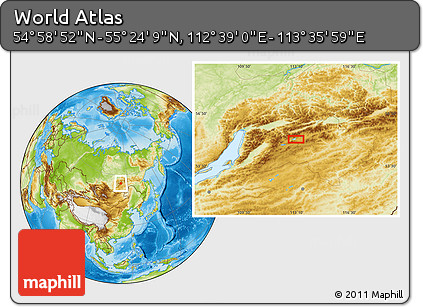 Physical Location Map of the Area around 55° 11' 31" N, 113° 7' 30" E