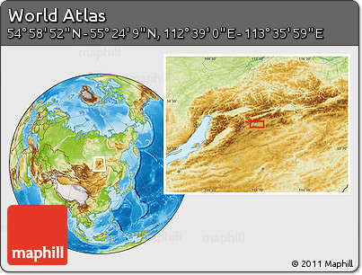 Physical Location Map of the Area around 55° 11' 31" N, 113° 7' 30" E