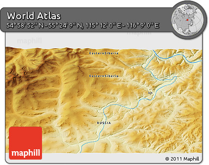 Physical 3D Map of the Area around 55° 11' 31" N, 115° 40' 30" E