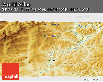 Physical 3D Map of the Area around 55° 11' 31" N, 115° 40' 30" E