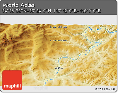 Physical 3D Map of the Area around 55° 11' 31" N, 115° 40' 30" E
