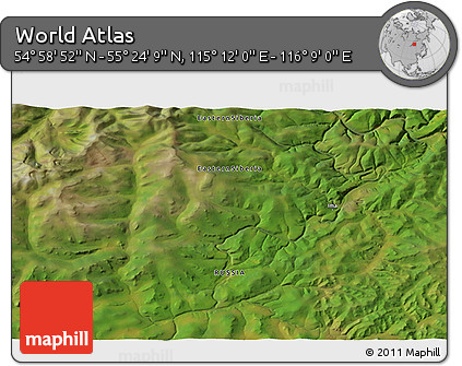 Satellite 3D Map of the Area around 55° 11' 31" N, 115° 40' 30" E
