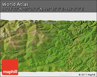 Satellite 3D Map of the Area around 55° 11' 31" N, 115° 40' 30" E