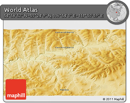 Physical 3D Map of the Area around 55° 11' 31" N, 117° 22' 30" E