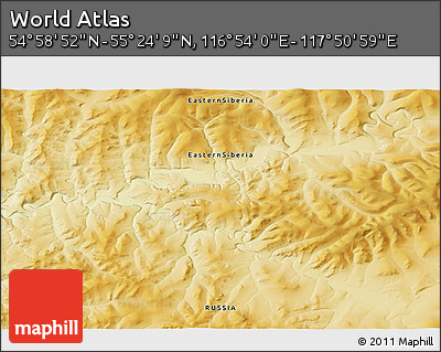 Physical 3D Map of the Area around 55° 11' 31" N, 117° 22' 30" E