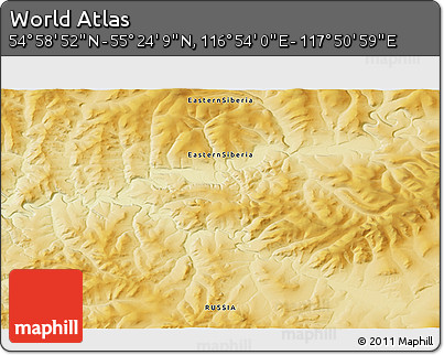 Physical 3D Map of the Area around 55° 11' 31" N, 117° 22' 30" E