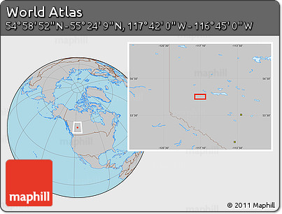 Gray Location Map of the Area around 55° 11' 31" N, 117° 13' 29" W