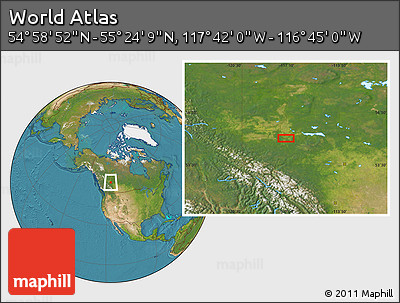 Satellite Location Map of the Area around 55° 11' 31" N, 117° 13' 29" W