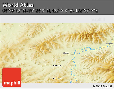 Physical 3D Map of the Area around 55° 11' 31" N, 122° 28' 29" E