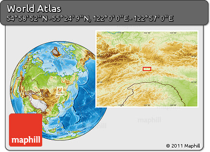 Physical Location Map of the Area around 55° 11' 31" N, 122° 28' 29" E
